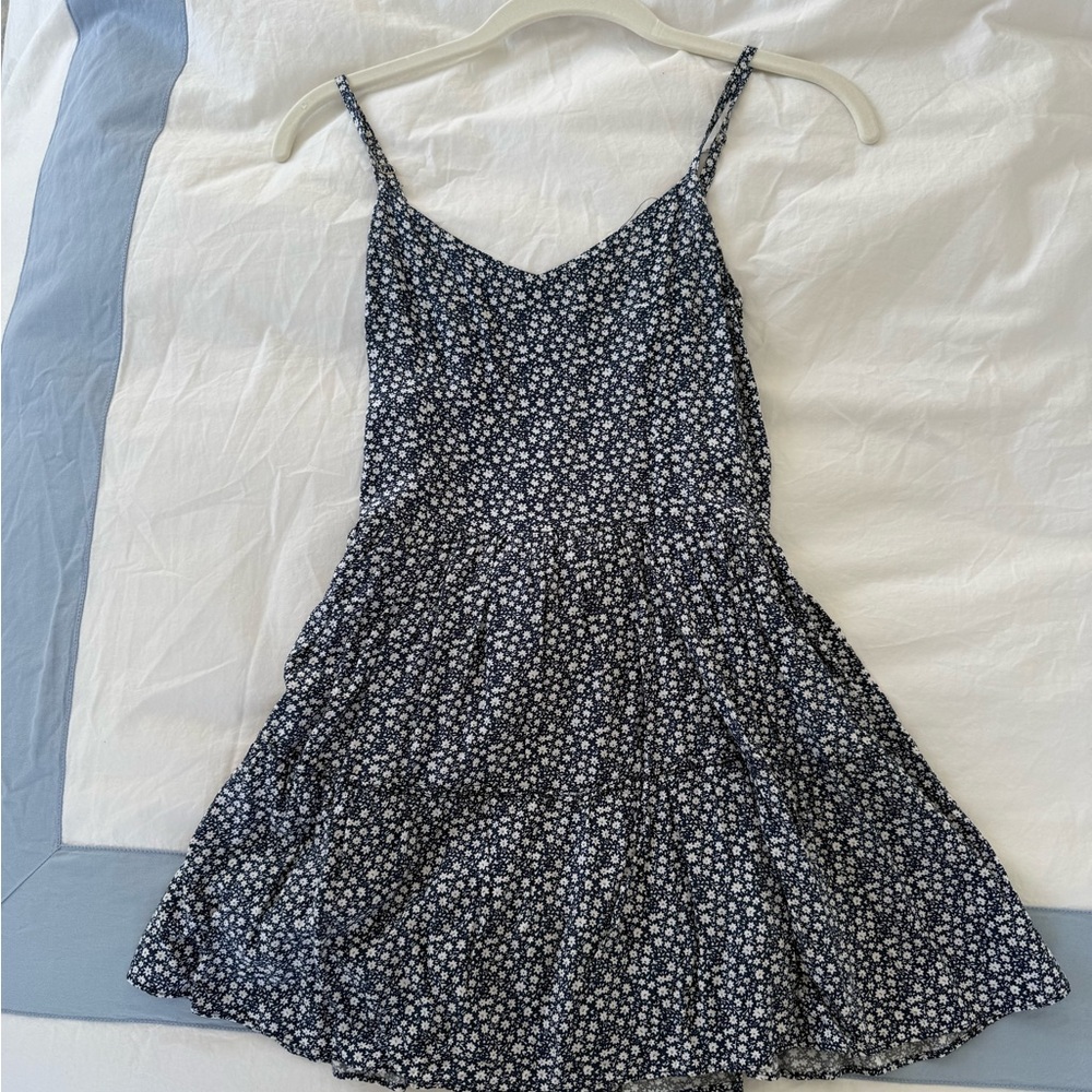 Subdued Navy Floral Mini Dress with Spaghetti Straps